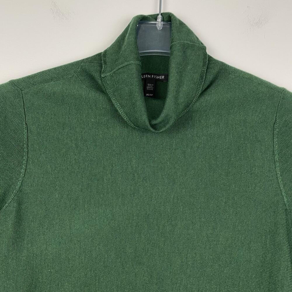 Eileen Fisher Merino Wool Turtleneck Tunic Sweater Size XS Forest Green Casual - Picture 4 of 10